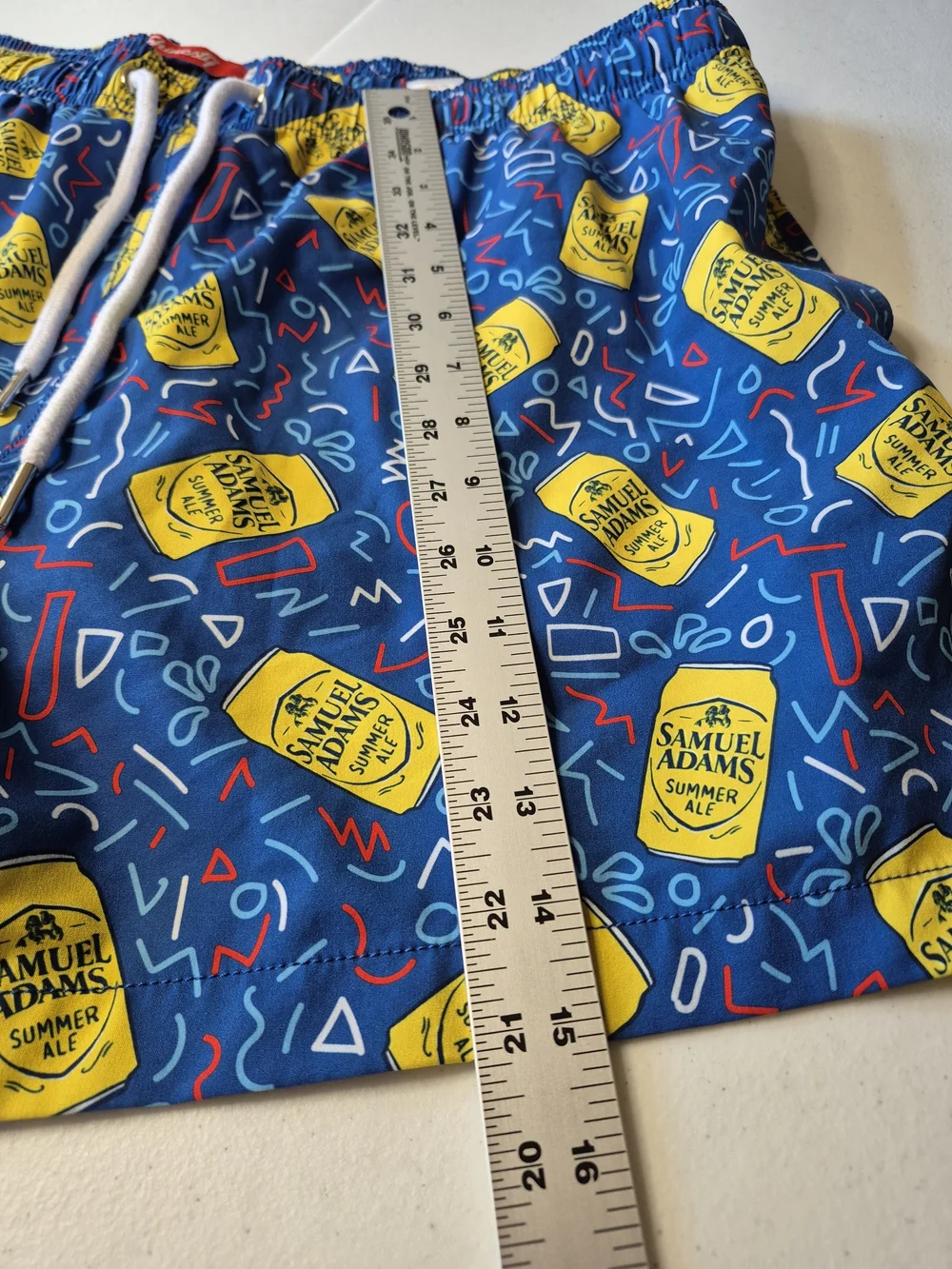 Men's Blue Swim Trunks with Yellow Can Print - Samuel Adams Inspired 4433/6